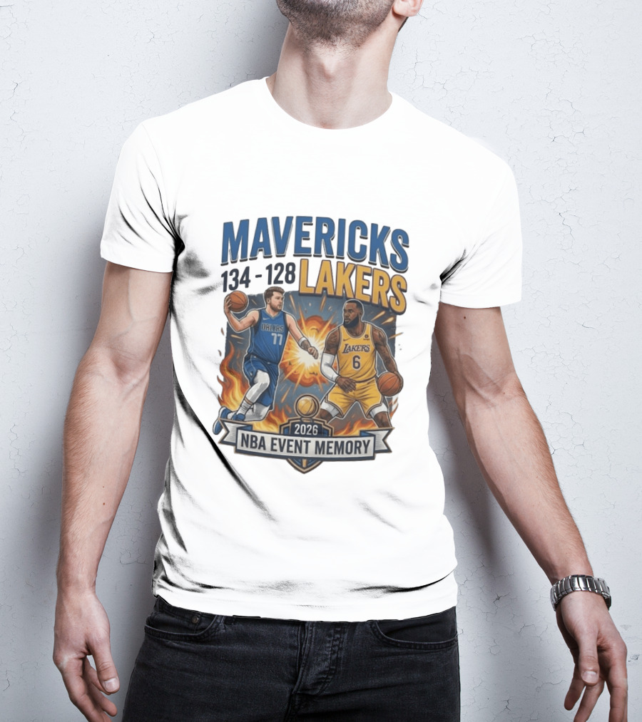 Mavericks 134 Lakers 128 NBA 2026 Event Memory T-Shirt