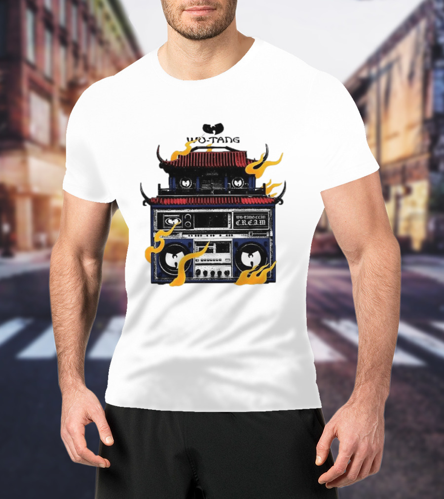 Wu Tang PRNT Boombox C.R.E.A.M. Flames Chinese Temple Style Audio T-Shirt