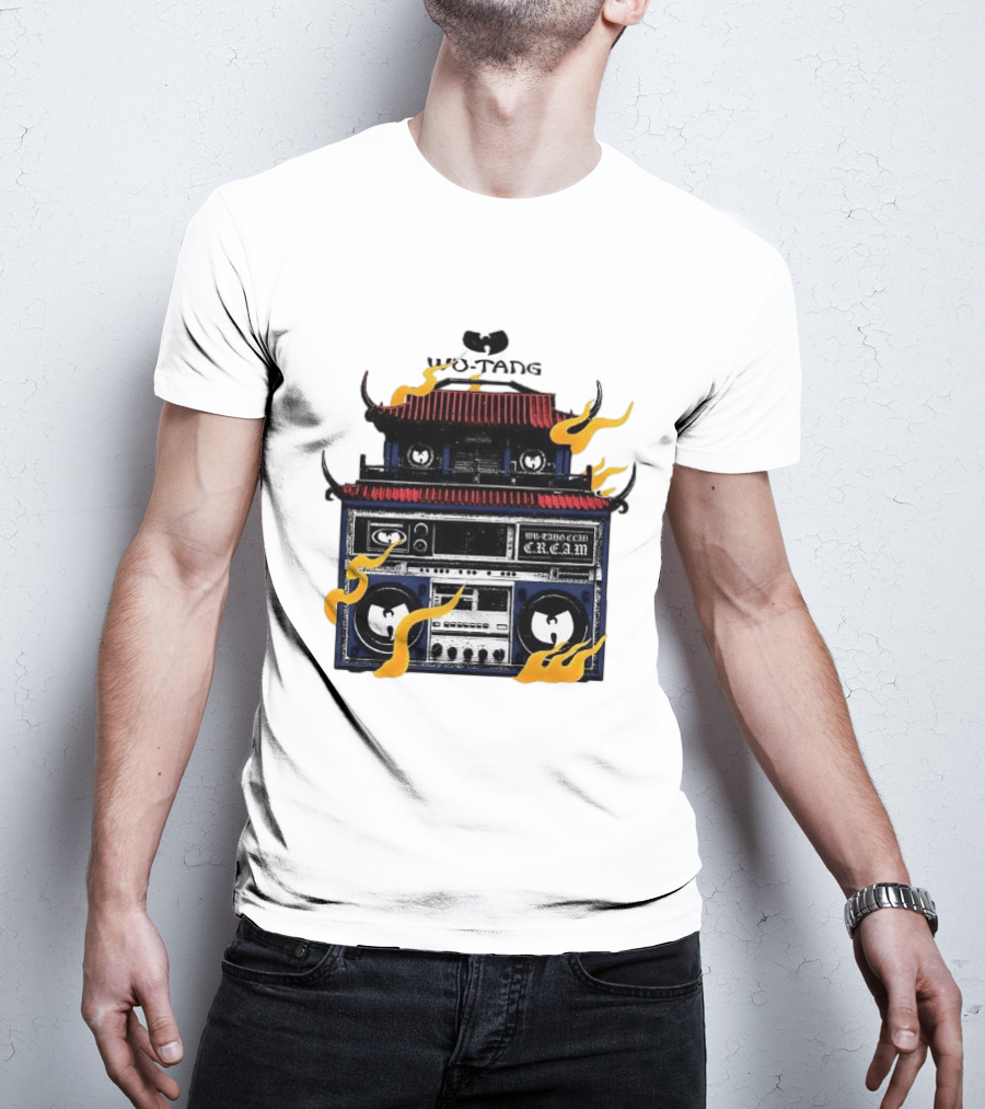 Wu Tang PRNT Boombox C.R.E.A.M. Flames Chinese Temple Style Audio T-Shirt
