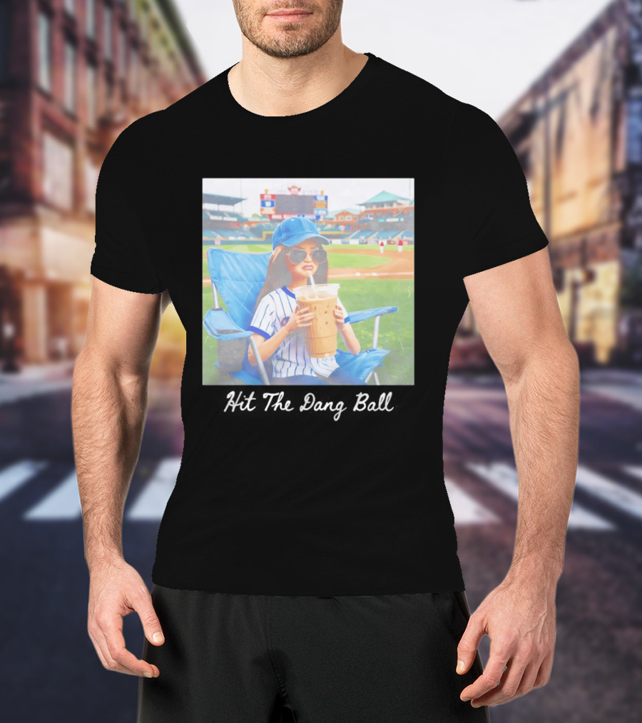 Barbie Ballfield Dark Hit The Dang Ball Baseball Stadium Scene With Player And Large Drink T-Shirt