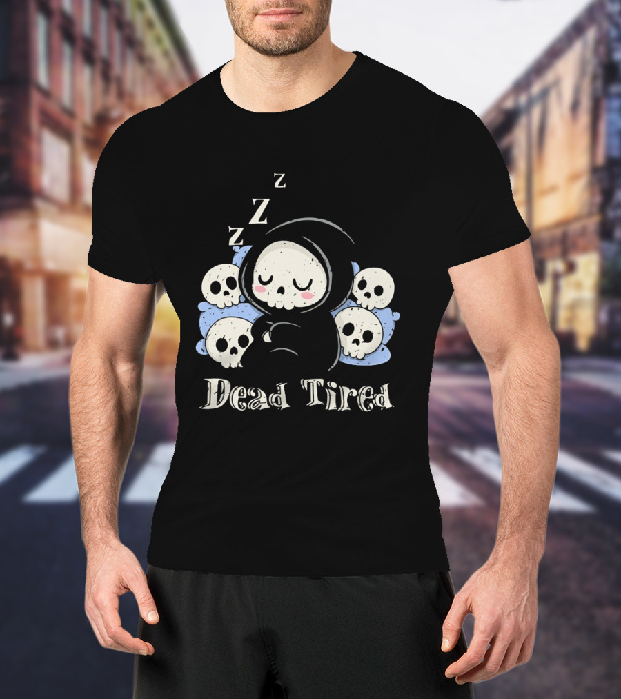Grim Reaper Sleeping Among Skulls Dead Tired With ZZZ T-Shirt