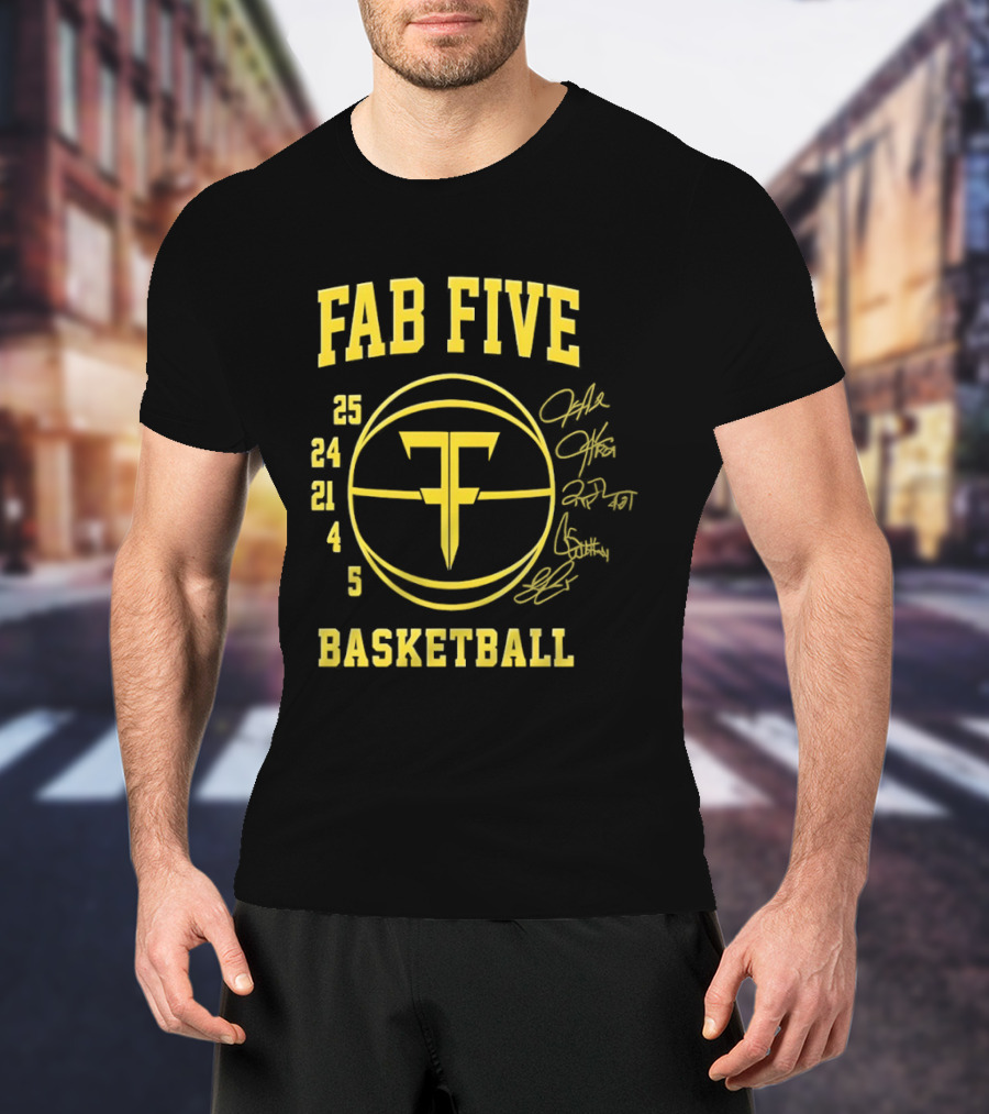 Fab Five Basketball Chris Webber Jalen Rose Juwan Howard Jimmy King Ray Jackson Signatures T-Shirt
