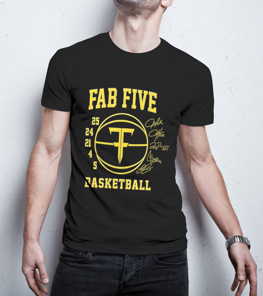 Fab Five Basketball Chris Webber Jalen Rose Juwan Howard Jimmy King Ray Jackson Signatures T-Shirt