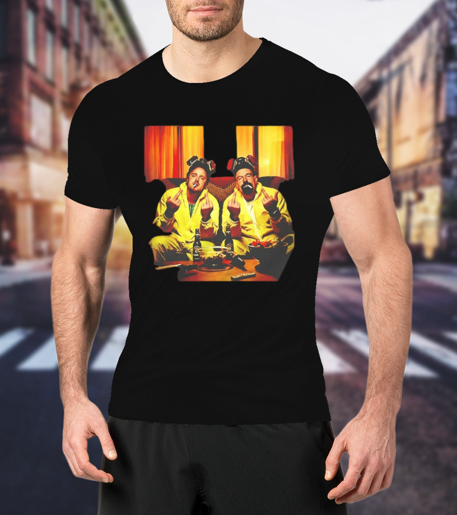 Jesse Pinkman Walter White Breaking Bad Flipping The Bird Yellow Hazmat Suits T-Shirt