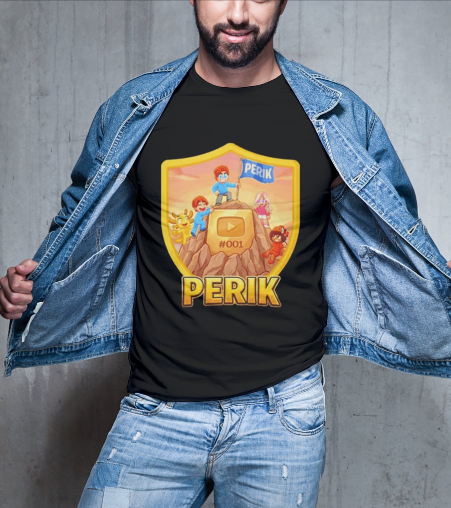 Perik #001 Cartoon Characters On Mountain With YouTube Play Button Image T-Shirt