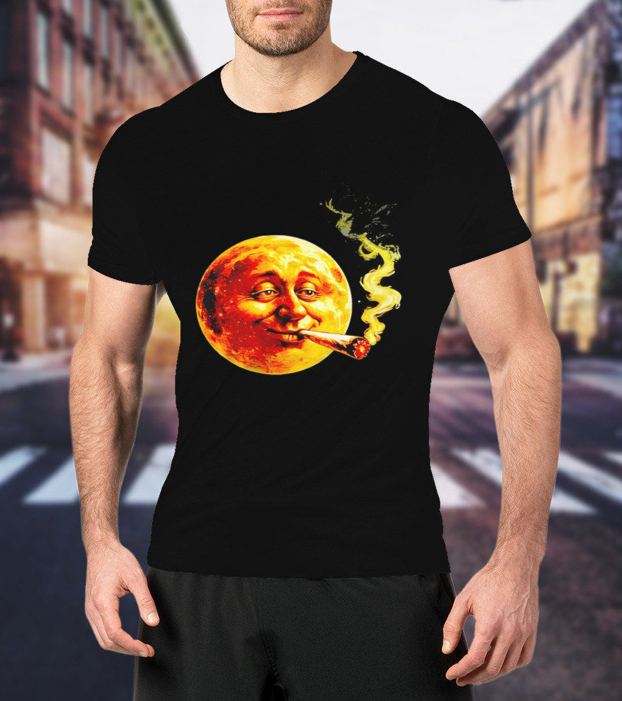 Moon Face Smoking Weed Blunt Lunar Smokers Club T-Shirt