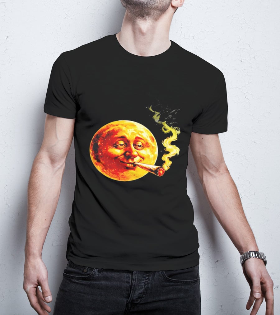 Moon Face Smoking Weed Blunt Lunar Smokers Club T-Shirt