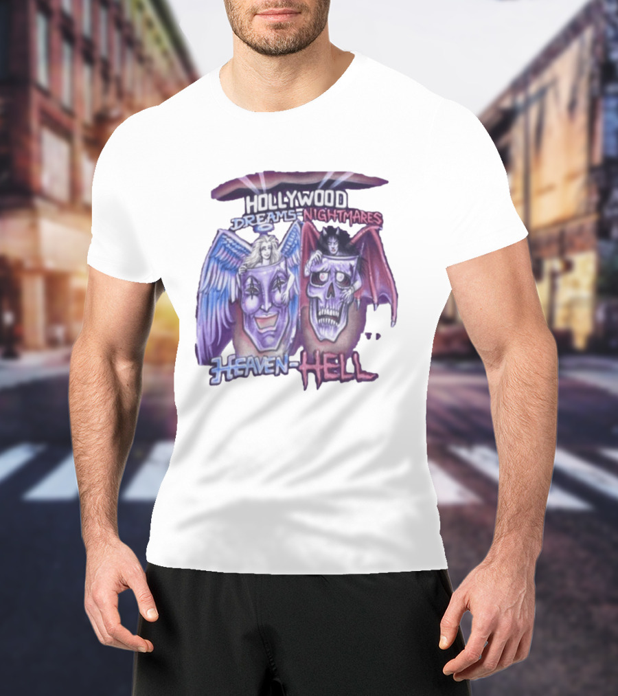 Hollywood Dreams Nightmares Heaven Hell Angel And Demon Skulls T-Shirt