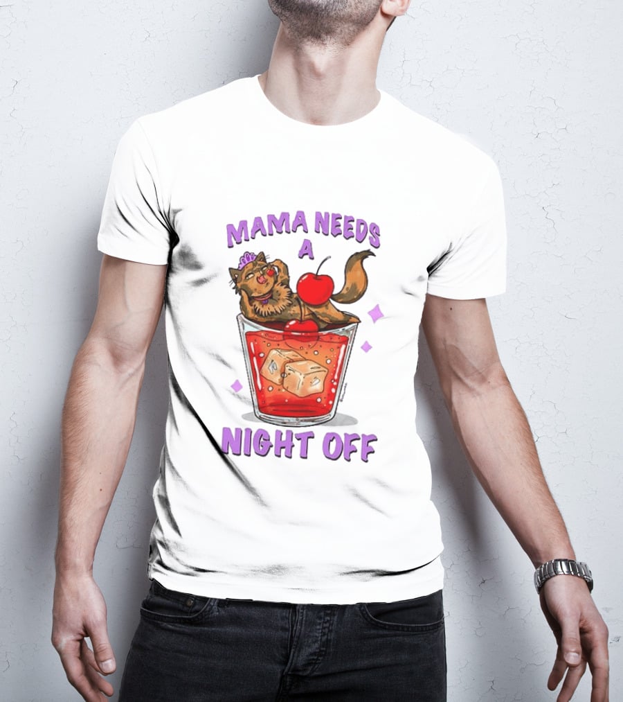 Mama Needs A Night Off Cat Chilling In Cocktail With Cherry And Ice Cubes T-Shirt
