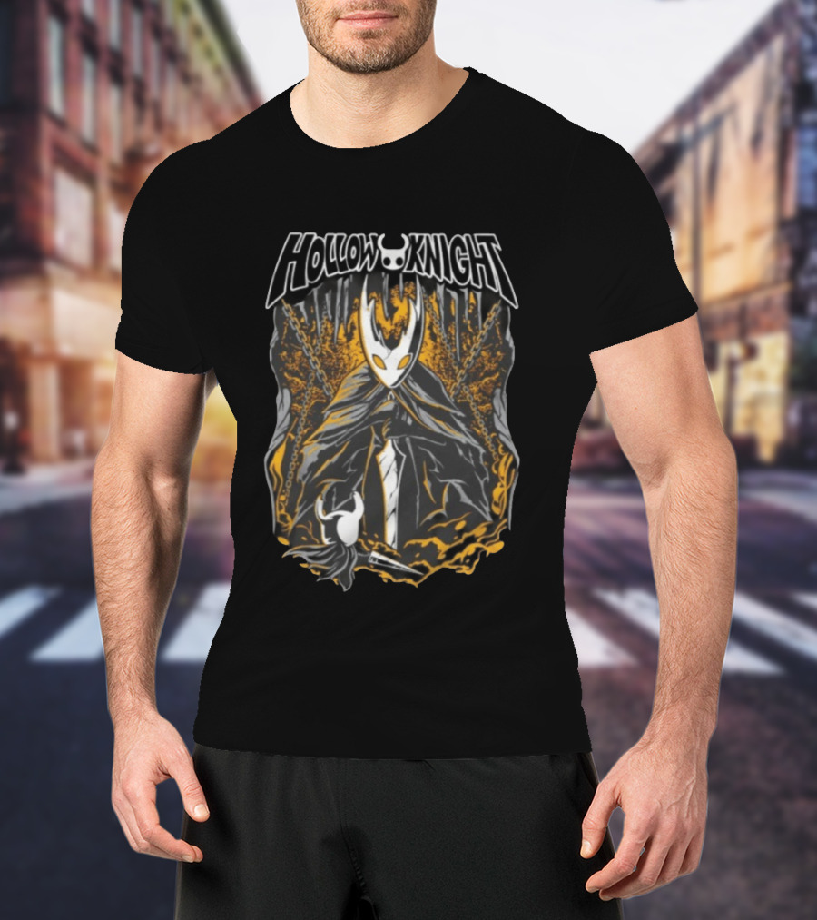 Hollow Knight Video Game Character In Dark Cave With Chains And Cloak T-Shirt