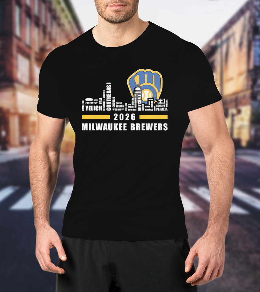 Milwaukee Brewers 2026 City Skyline Yelich Baseball Team Players T-Shirt
