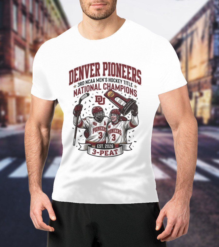 Denver Pioneers 3rd NCAA Men's Hockey Title National Champions 1985 1996 3 Peat T-Shirt