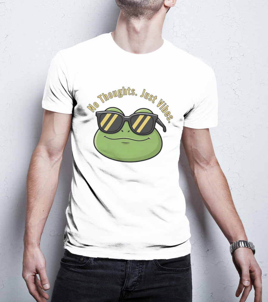 Frog No Thoughts Just Vibes Sunglasses Relaxed Mood T-Shirt