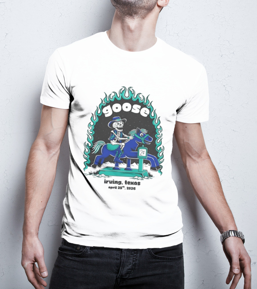 Goose Irving Texas April 25 2026 Tour Cowboy And Horse Neon Flames T-Shirt