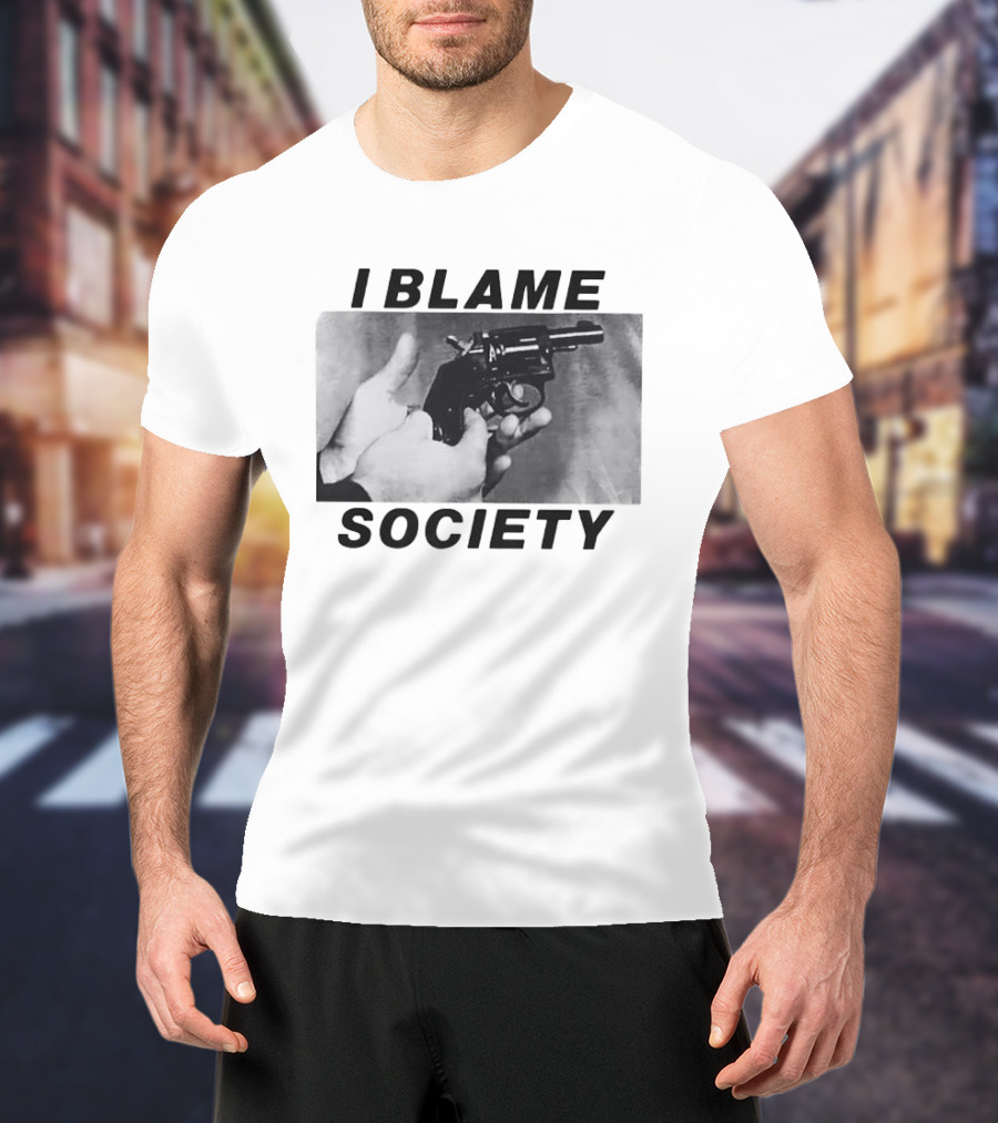 I Blame Society 1990 Totally Fucked Up Gun Image T-Shirt