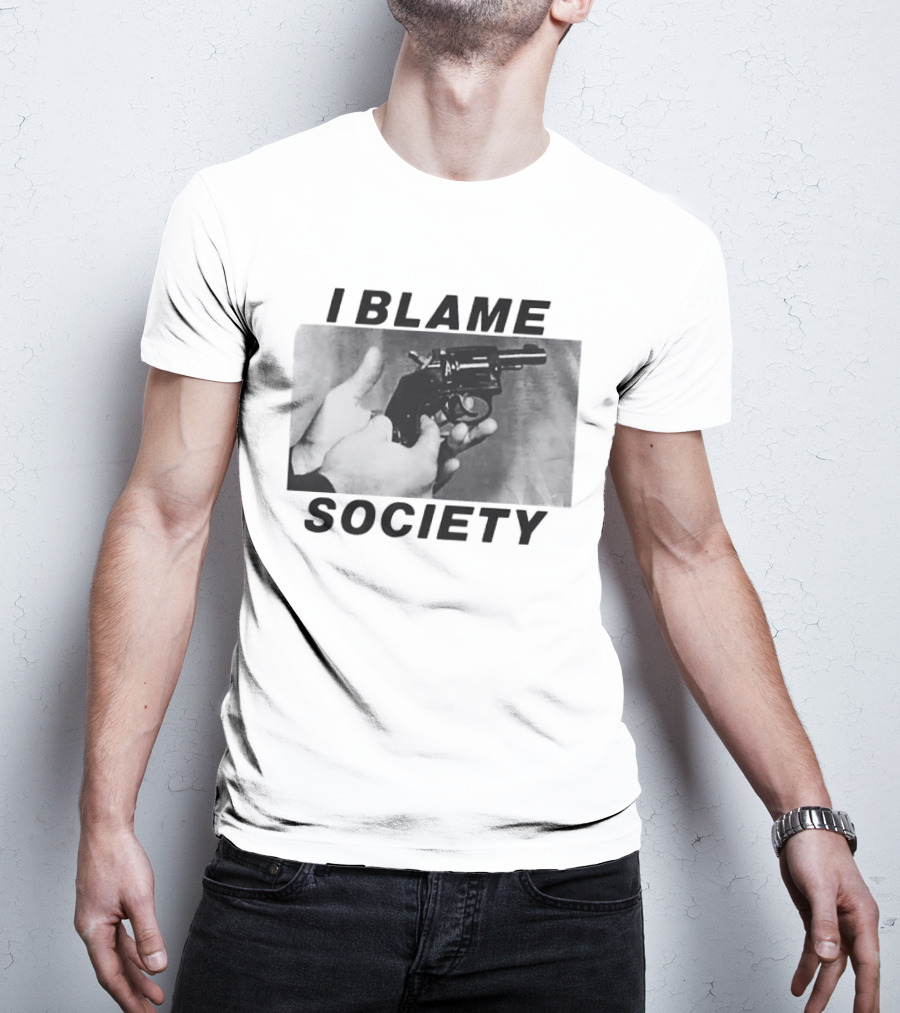 I Blame Society 1990 Totally Fucked Up Gun Image T-Shirt