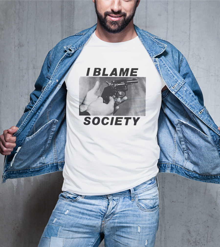 I Blame Society 1990 Totally Fucked Up Gun Image T-Shirt