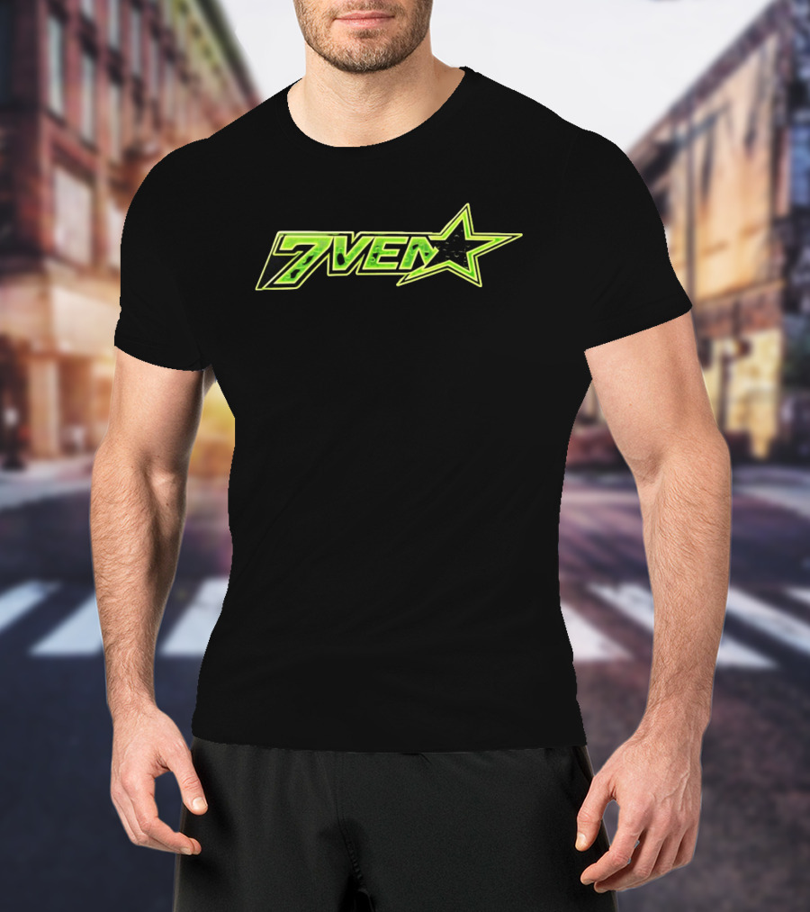 7Ven Star Neon Green Black Bold Lettering T-Shirt