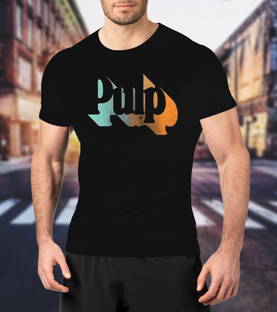 Here Comes More Pulp Dates Retro Style Text In Blue And Orange T-Shirt
