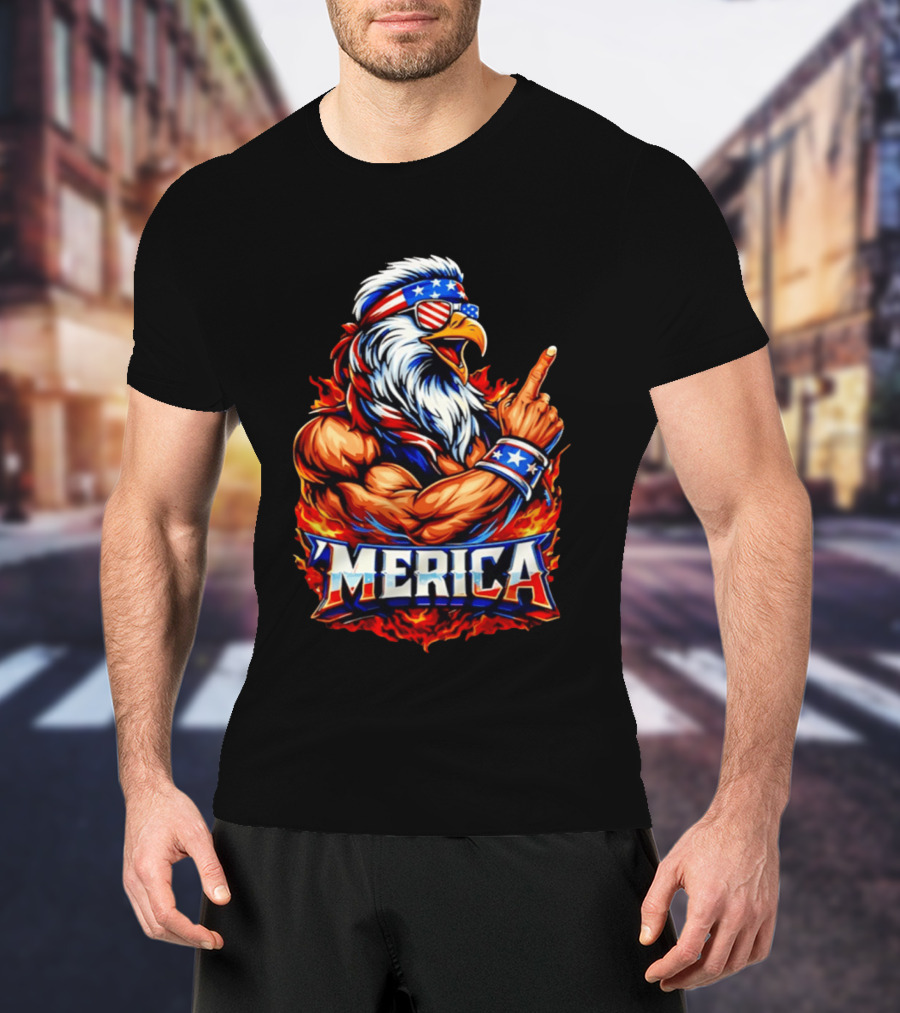 Patriotic Mullet Eagle 'Merica USA Flag Bandana And Sunglasses T-Shirt