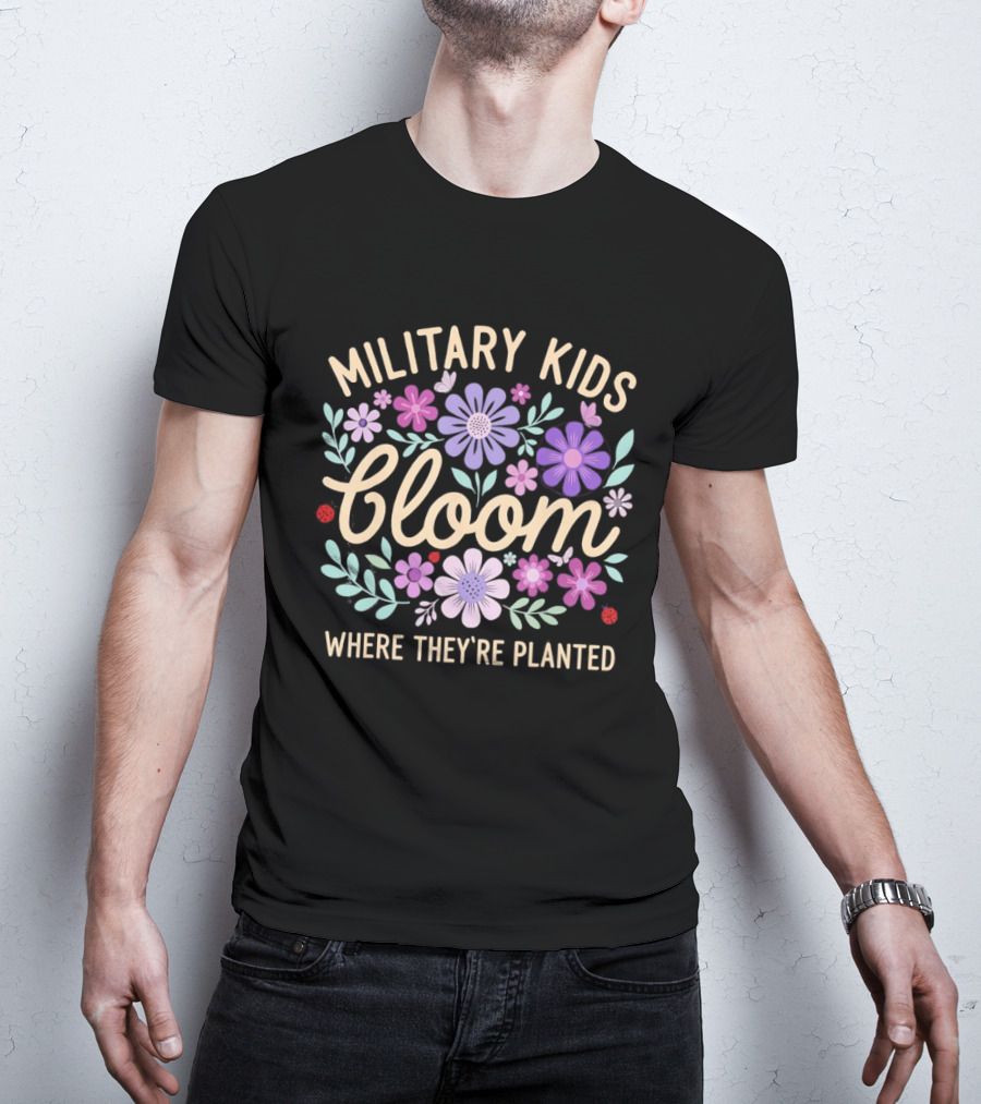 Military Kids Bloom Where They're Planted Purple Floral Dandelion T-Shirt