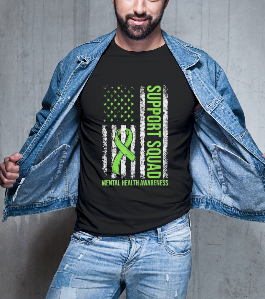 Support Squad US Flag Green Ribbon Mental Health Awareness T-Shirt