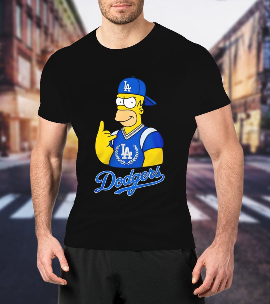 The Simpsons Homer LA Dodgers Rock Hand Gesture Collaboration T-Shirt