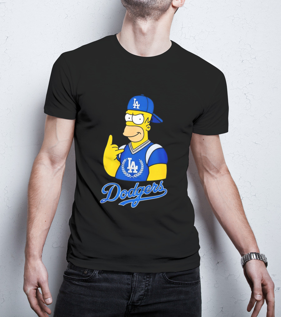 The Simpsons Homer LA Dodgers Rock Hand Gesture Collaboration T-Shirt
