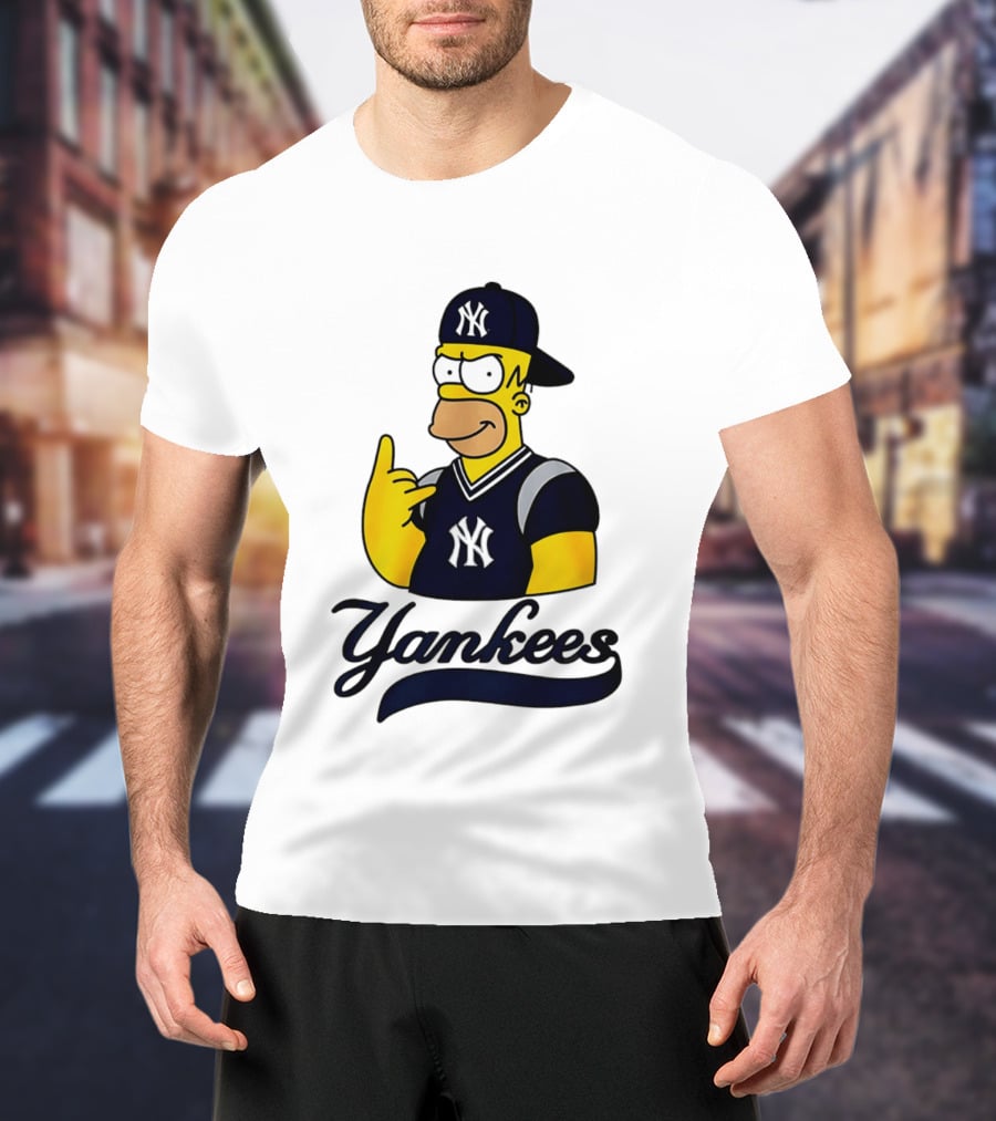 The Simpsons Homer Simpson New York Yankees Baseball Rock Hand Yankees T-Shirt