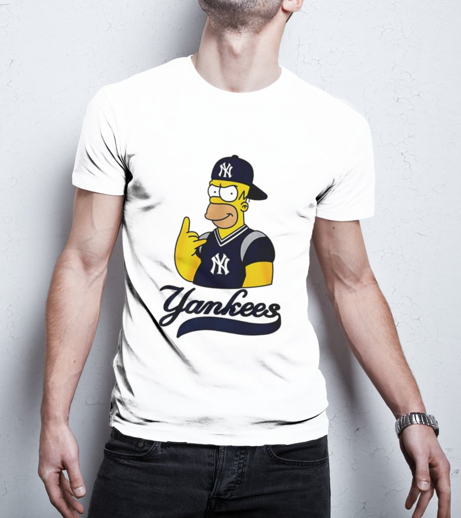The Simpsons Homer Simpson New York Yankees Baseball Rock Hand Yankees T-Shirt