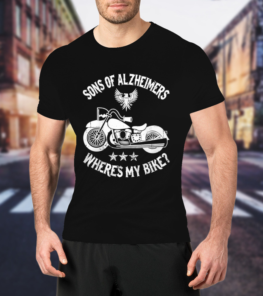 Sons Of Alzheimers Where's My Bike Classic Motorbike Eagle Stars T-Shirt