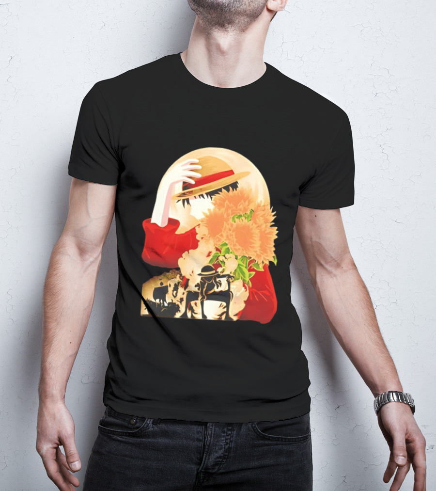 Monkey D. Luffy Red Outfit Straw Hat Sunflower Pirate Adventure T-Shirt