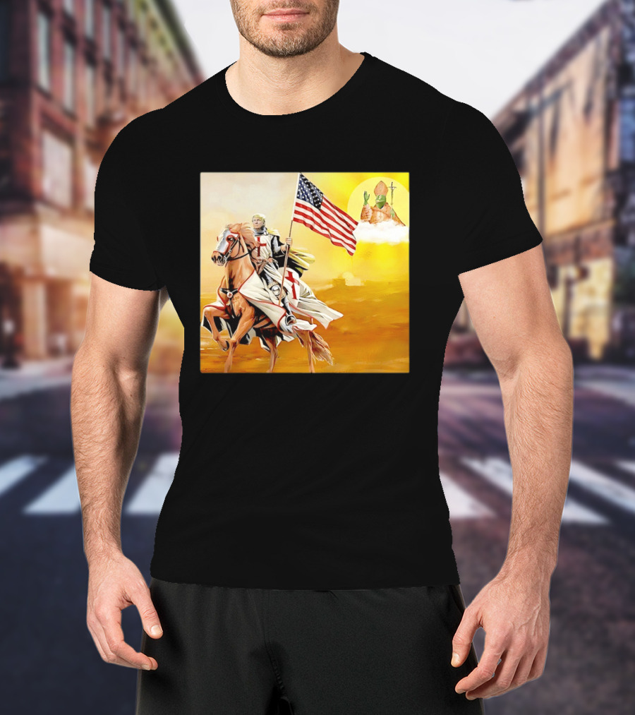 Donald Trump Crusader Knight With American Flag Riding Horse T-Shirt