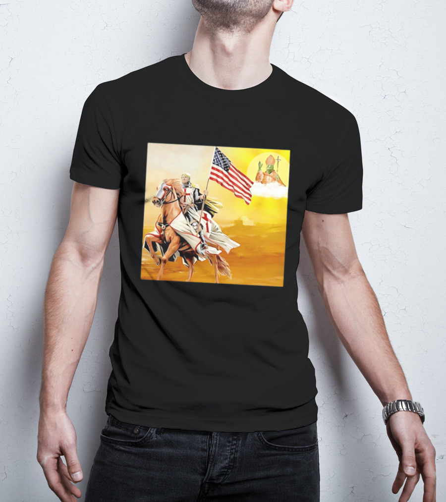 Donald Trump Crusader Knight With American Flag Riding Horse T-Shirt