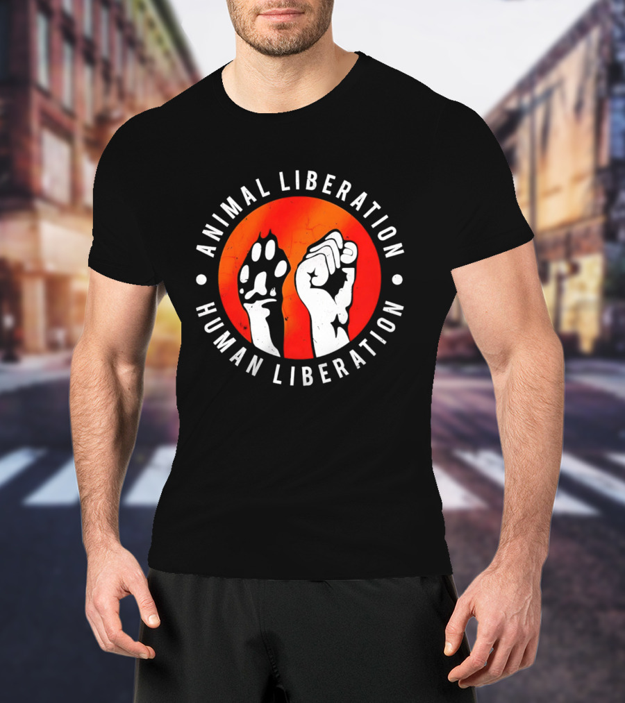 Animal Liberation Human Liberation Paw And Hand Raise T-Shirt