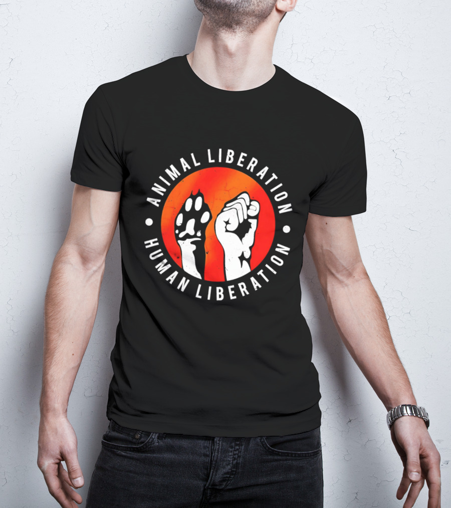 Animal Liberation Human Liberation Paw And Hand Raise T-Shirt