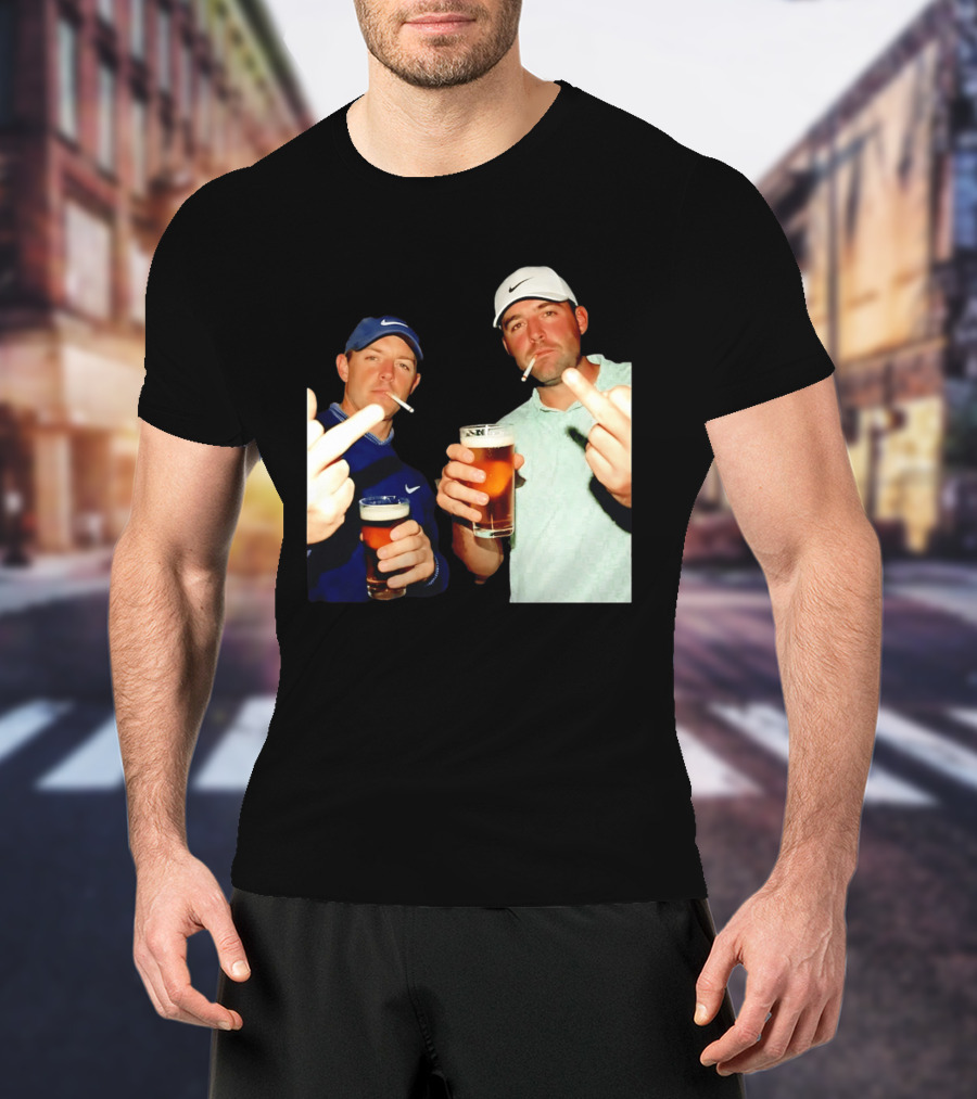 Rory McIlroy Scottie Scheffler Golf Middle Finger Beer Cigarettes T-Shirt