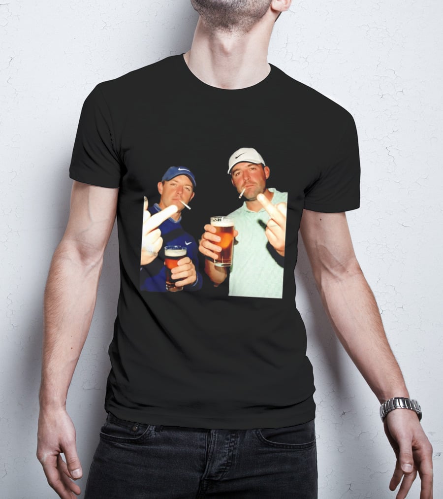 Rory McIlroy Scottie Scheffler Golf Middle Finger Beer Cigarettes T-Shirt