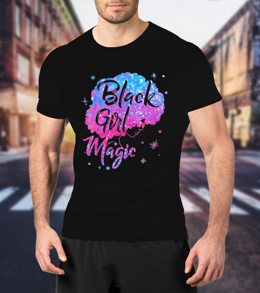 Black Girl Magic Vibrant Neon Glitter Afro T-Shirt