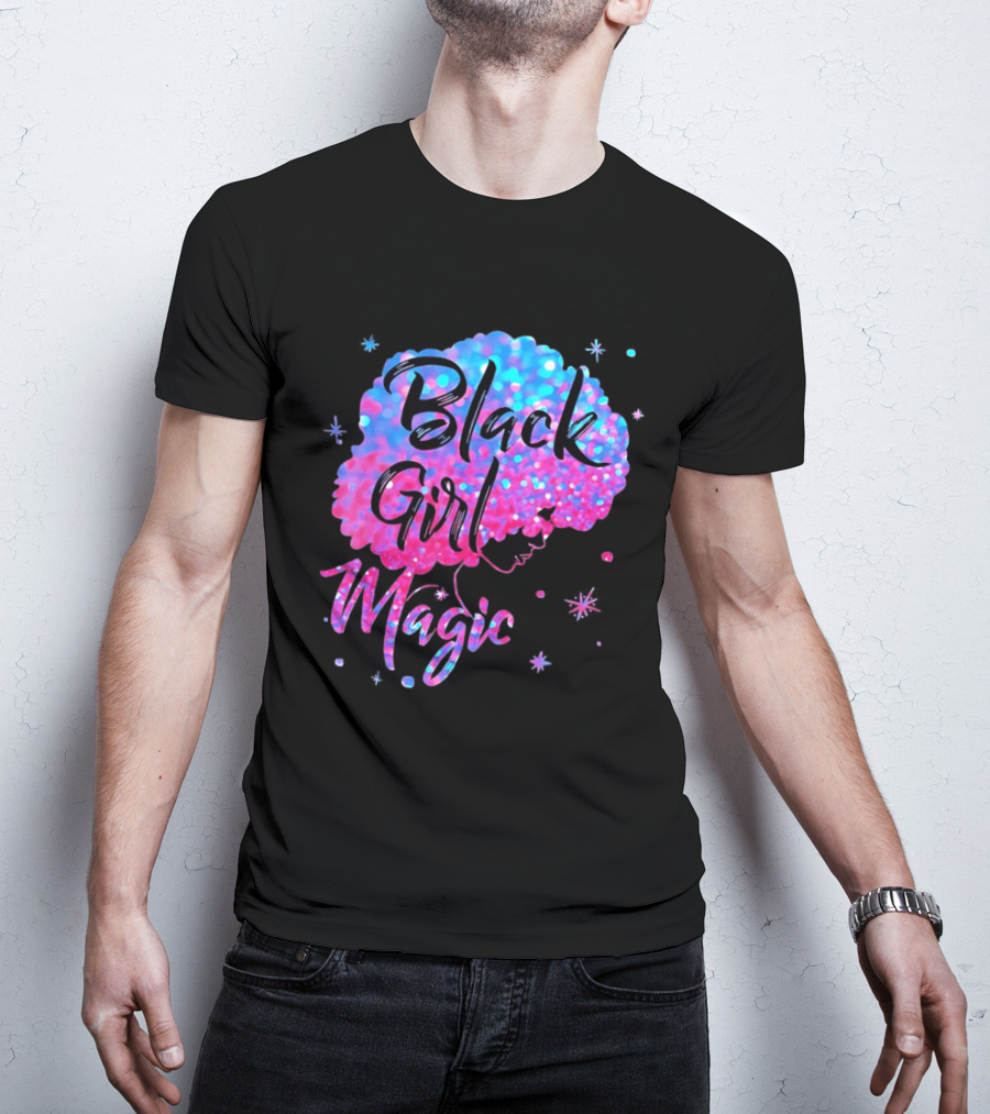 Black Girl Magic Vibrant Neon Glitter Afro T-Shirt