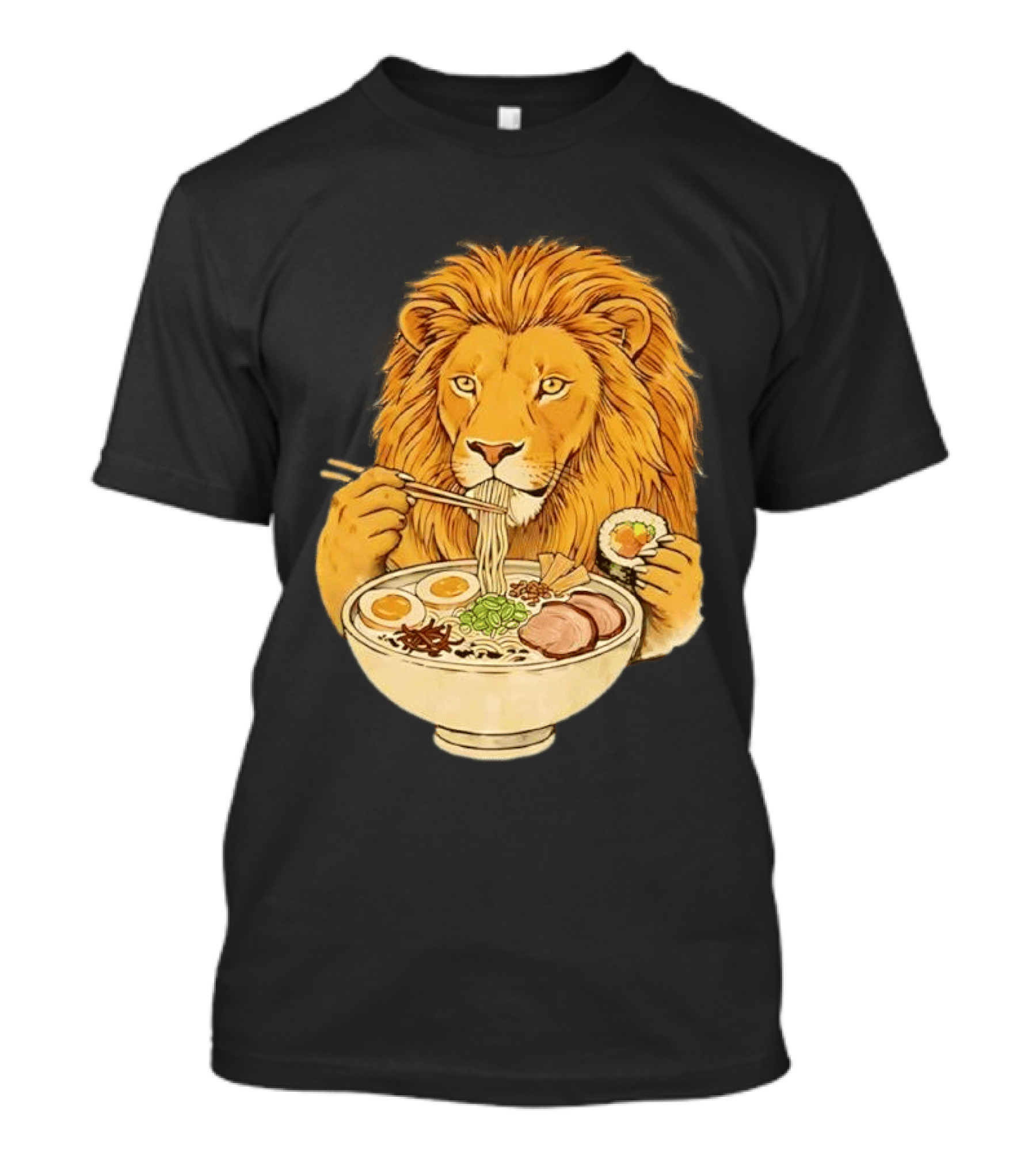 King Lion Eating Ramen Noodles With Sushi Meme T-Shirt