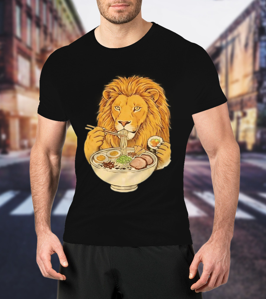 King Lion Eating Ramen Noodles With Sushi Meme T-Shirt