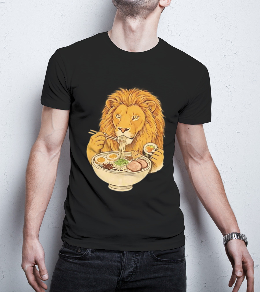 King Lion Eating Ramen Noodles With Sushi Meme T-Shirt