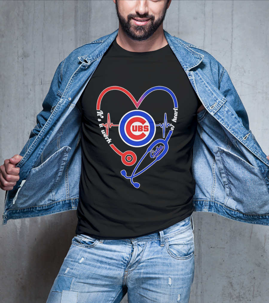 Chicago Cubs Heartbeat Stethoscope Work Of Heart T-Shirt