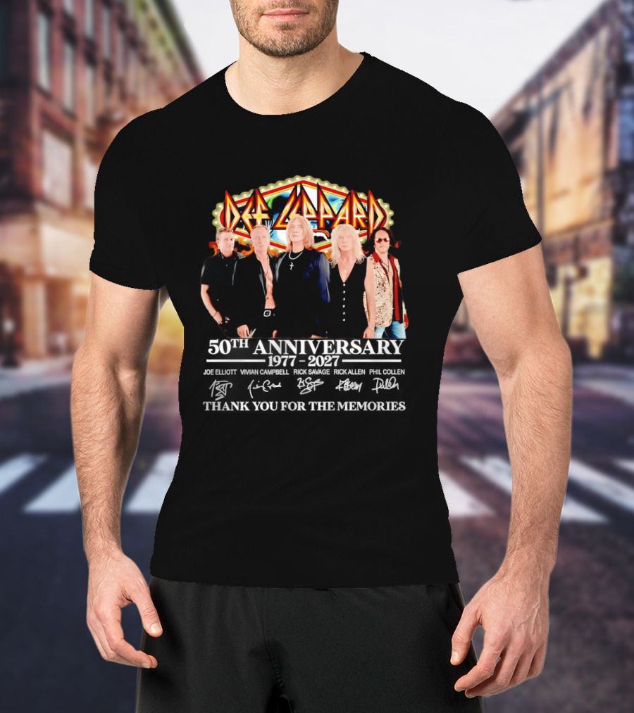 Def Leppard 50th Anniversary 1977 2027 Thank You For The Memories Signatures T-Shirt