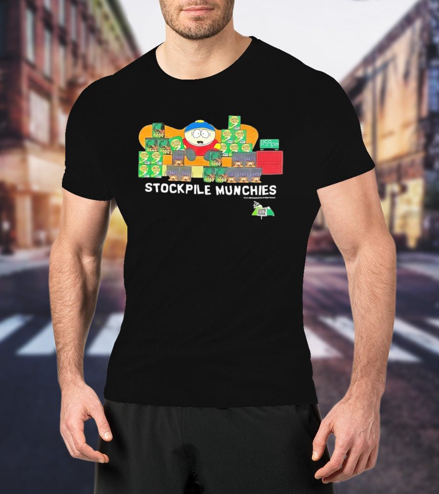 South Park Cartman Stockpile Munchies Cheesy Poofs 1159pm Cakes T-Shirt