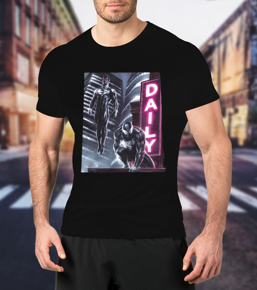 Superman Spider Man Back In Black Daily Planet Superhero T-Shirt