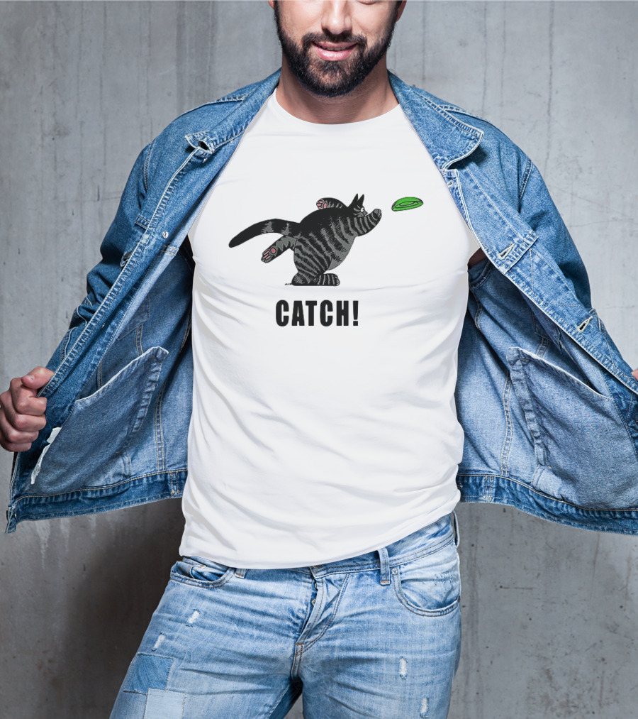 B Kliban Cat Catch Frisbee Playful Humor T-Shirt