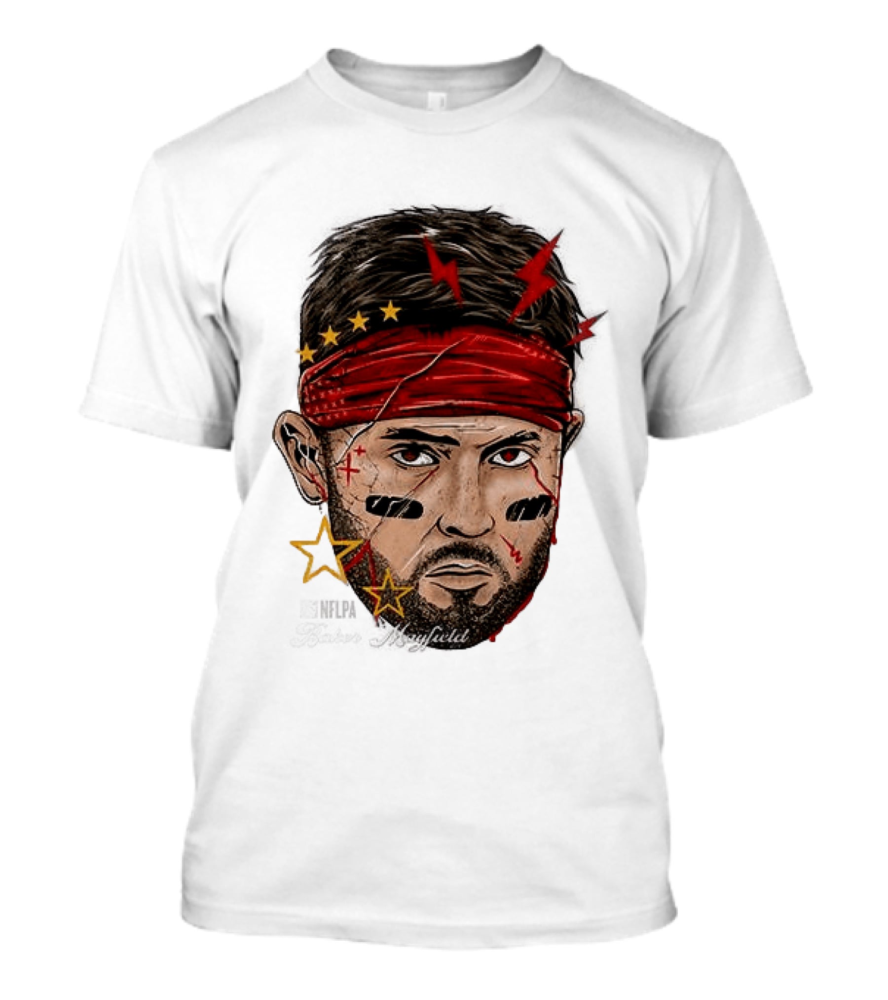Baker Mayfield Red Bandana Star Lightning Face Paint T-Shirt