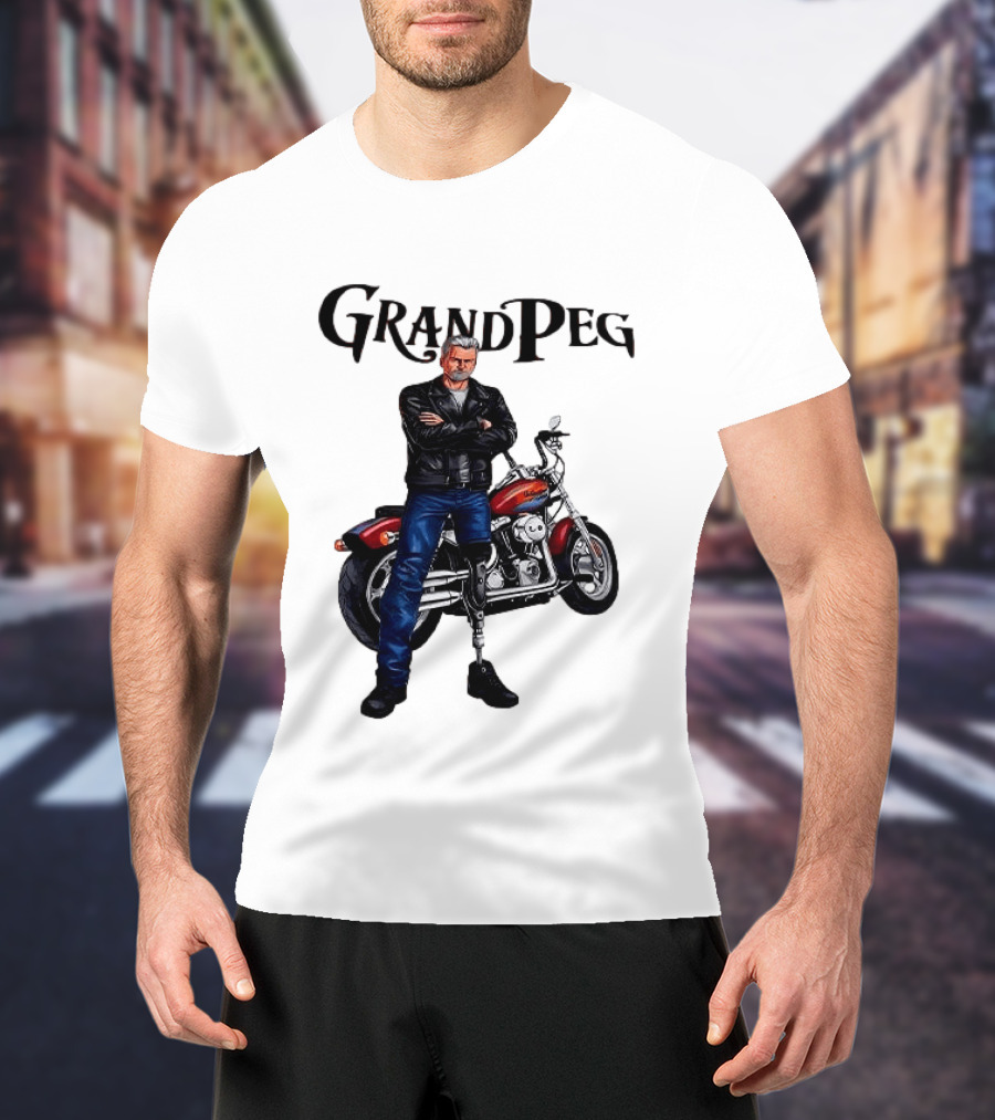 Grand Peg Biker With Motorcycle And Leather Jacket T-Shirt